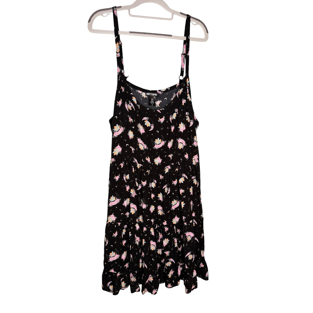Hot Topic Celestial Moon Star Floral Tiered Sun Dress Black Plus Size 3